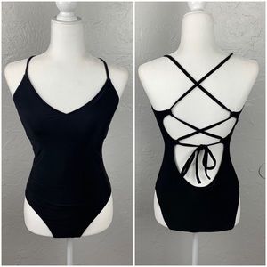 Aerie strappy back black one piece swimsuit Large